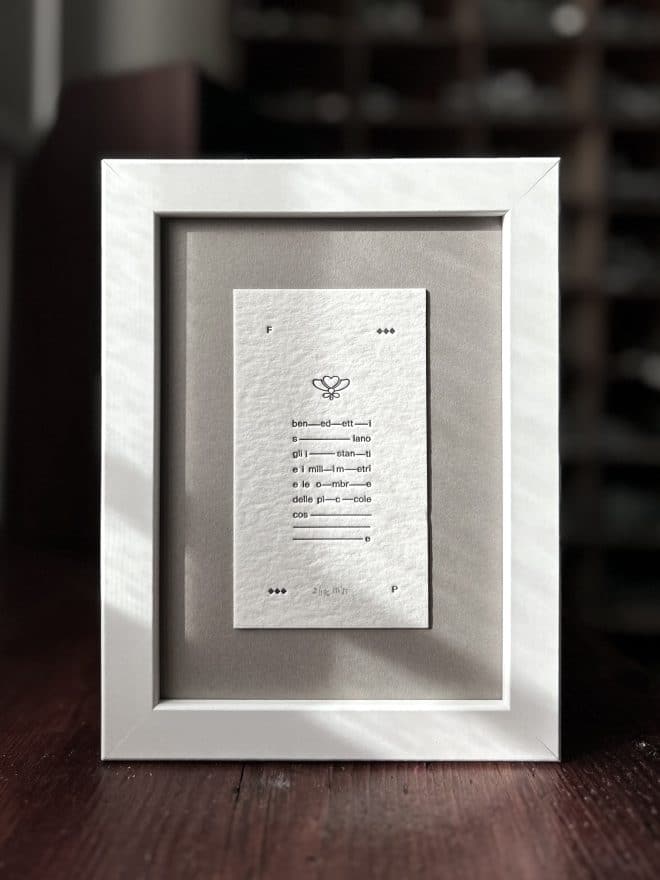 fernando pessoa, millimetri - la tipografa toscana - stampa a caratteri mobili 13x18 cm
