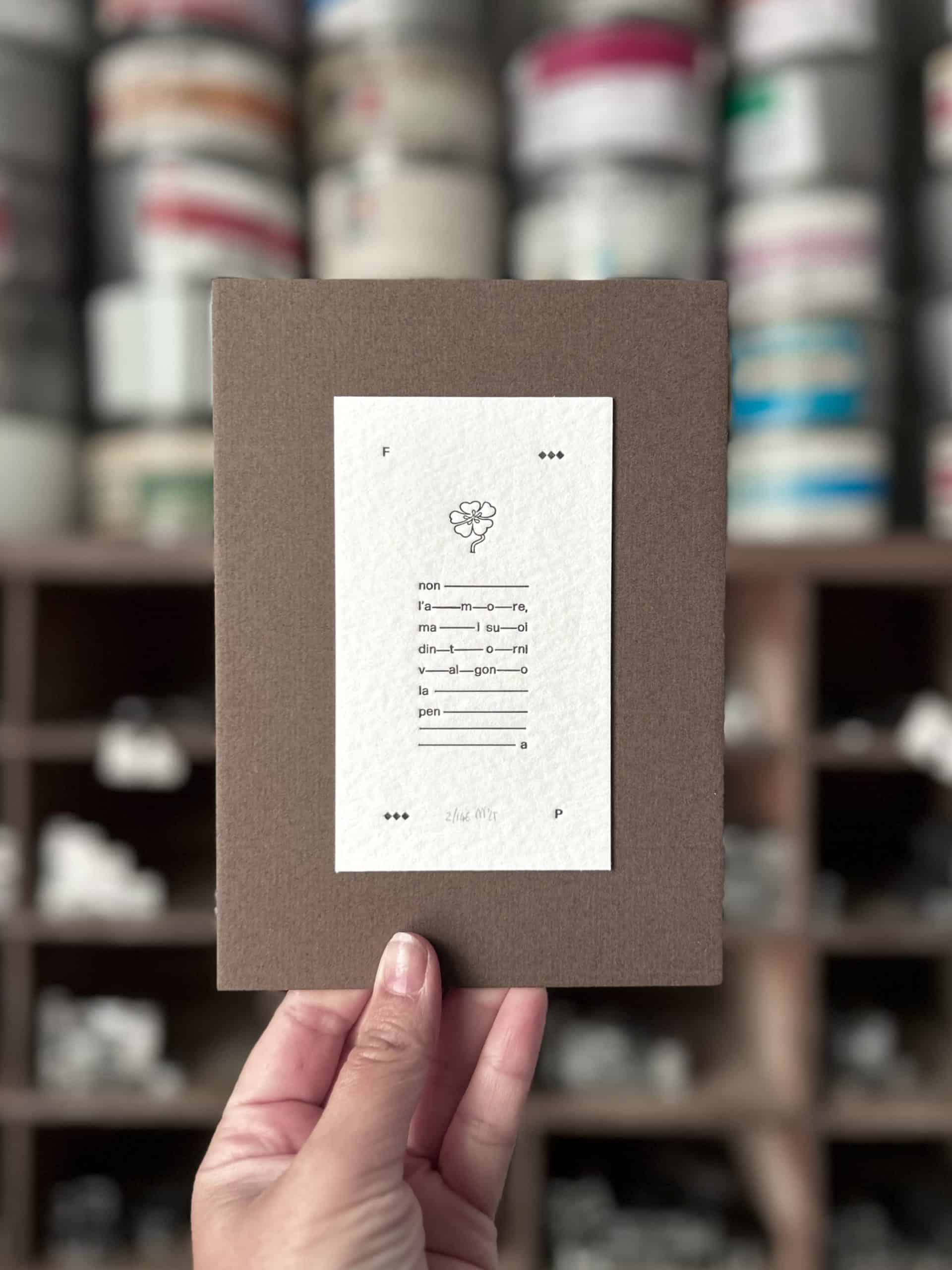 fernando pessoa, dintorni - la tipografa toscana - stampa a caratteri mobili 13x18 cm
