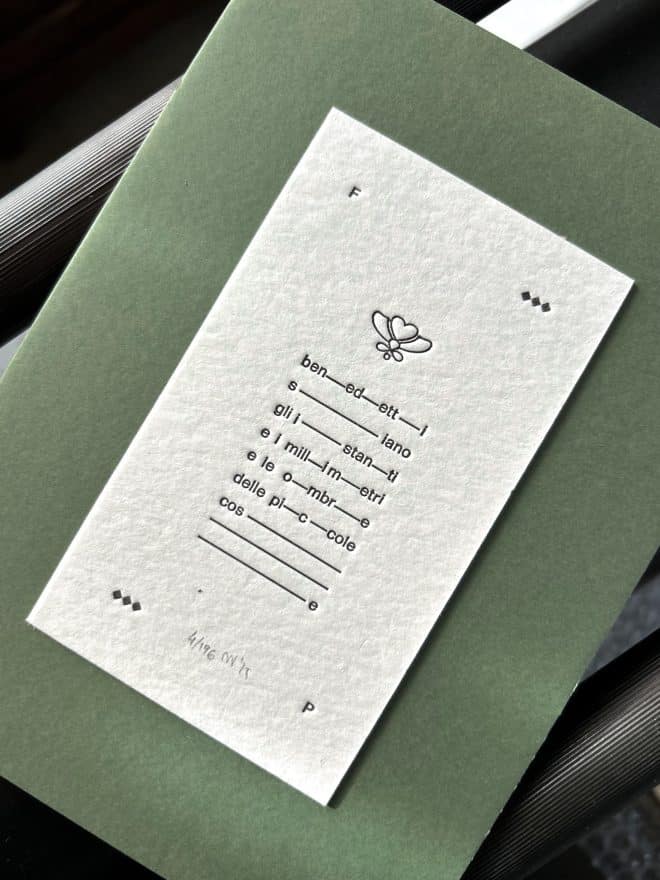 fernando pessoa, millimetri - la tipografa toscana - stampa a caratteri mobili 13x18 cm
