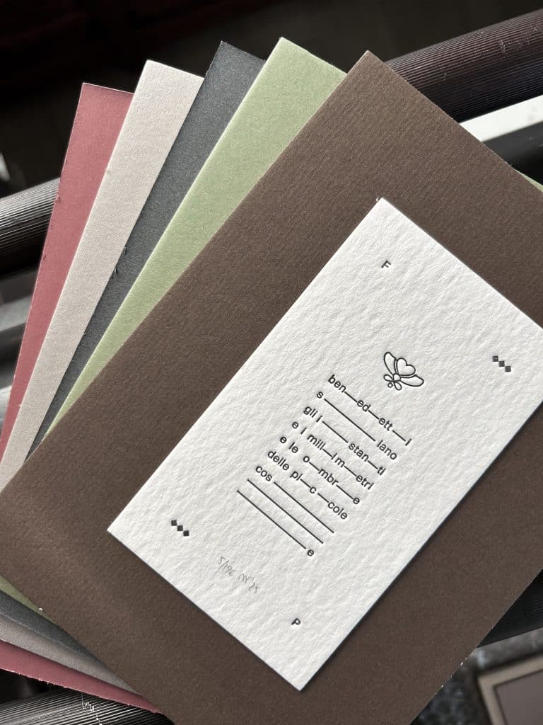 fernando pessoa, millimetri - la tipografa toscana - stampa a caratteri mobili 13x18 cm
