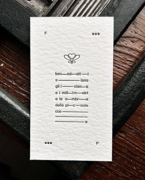 fernando pessoa, dintorni - la tipografa toscana - stampa a caratteri mobili 13x18 cm